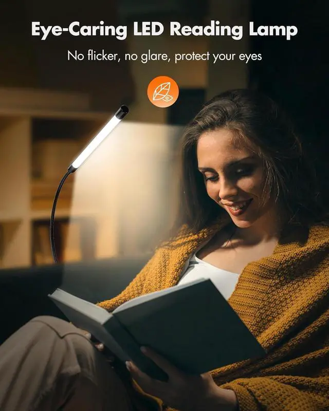 Alt view image 5 of 6 - Clip on Light for Bed, Eye Protection Reading Light, 3 Colors & 10 Brightness Book Light, Flexible Gooseneck Clamp Lamp for Desk, Bed Headboard and Piano