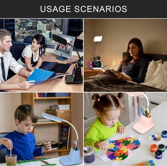 Alt view image 6 of 7 - Desk Lamps for Home Office, LED Desk Lamp with Wireless Charger Pencil Holder, 3 Color Modes Dimming Desk Light for College Dorm Room, Girls Study Lamp with CRI 90+ 800 Lumen - Pink