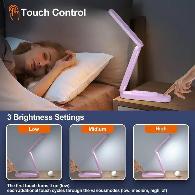 Alt view image 2 of 7 - LED Desk Lamp for Office Home & Battery Operated Lamp Rechargeable Lamp Foldable & Portable Light, LED Desk Light Strip, 3 Brightness Dimmable Small Desk Lamp Wireless Reading Lamp