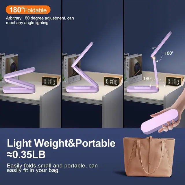 Alt view image 3 of 7 - LED Desk Lamp for Office Home & Battery Operated Lamp Rechargeable Lamp Foldable & Portable Light, LED Desk Light Strip, 3 Brightness Dimmable Small Desk Lamp Wireless Reading Lamp