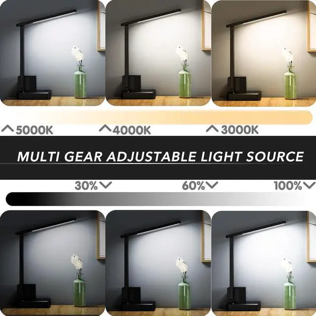 Alt view image 3 of 7 - Desk Lamp,Desk Lamps for Home Office,COZOO LED Desk Lamp with 2 USB Charging Ports,2 Pen Holders,1 Outlet,3 Color 3 Brightness Levels,Touch/Memory/Timer,LED Desk Light Small Desk Lamp Kids Study Lamp