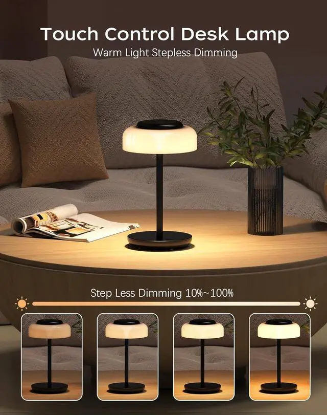 Alt view image 2 of 7 - QiMH Battery Operated LED Table Lamp, 5000mAh Cordless Desk Lamp with 3 Level Brightness Touch Control, Mini Rechargeable Night Light for Living Room, Bedroom, Outdoor bar (Black-RGB)