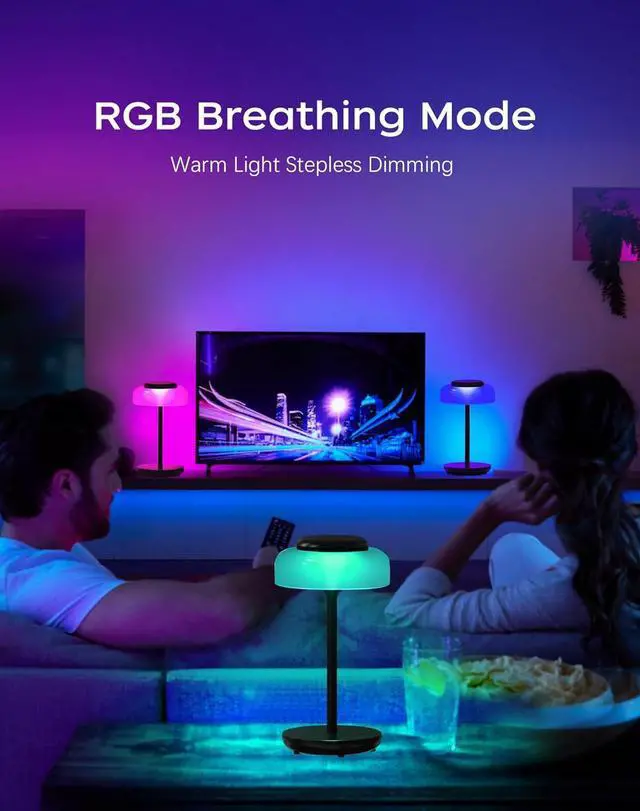 Alt view image 5 of 7 - QiMH Battery Operated LED Table Lamp, 5000mAh Cordless Desk Lamp with 3 Level Brightness Touch Control, Mini Rechargeable Night Light for Living Room, Bedroom, Outdoor bar (Black-RGB)
