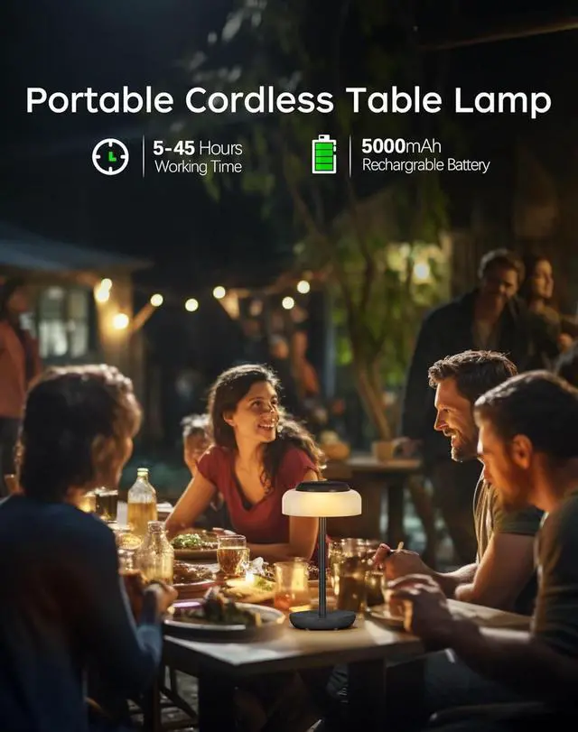 Alt view image 6 of 7 - QiMH Battery Operated LED Table Lamp, 5000mAh Cordless Desk Lamp with 3 Level Brightness Touch Control, Mini Rechargeable Night Light for Living Room, Bedroom, Outdoor bar (Black-RGB)