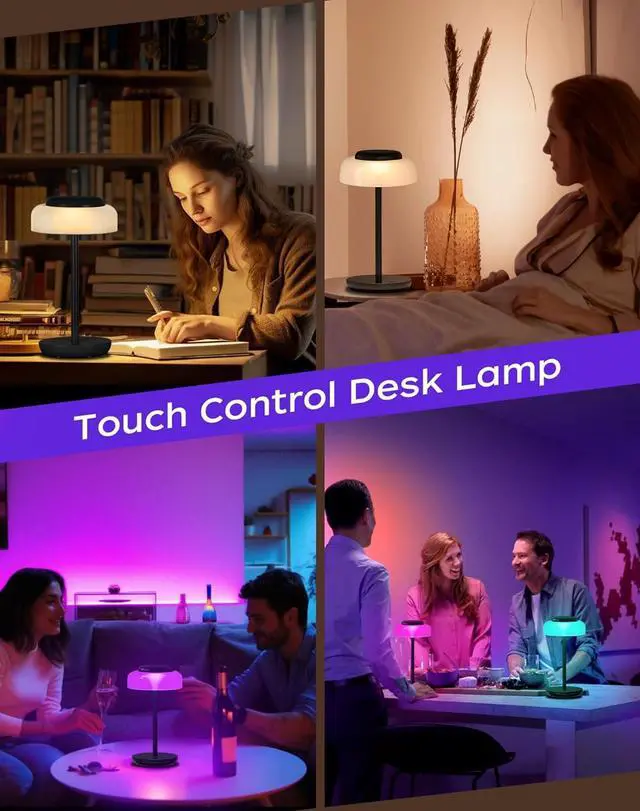 Alt view image 7 of 7 - QiMH Battery Operated LED Table Lamp, 5000mAh Cordless Desk Lamp with 3 Level Brightness Touch Control, Mini Rechargeable Night Light for Living Room, Bedroom, Outdoor bar (Black-RGB)