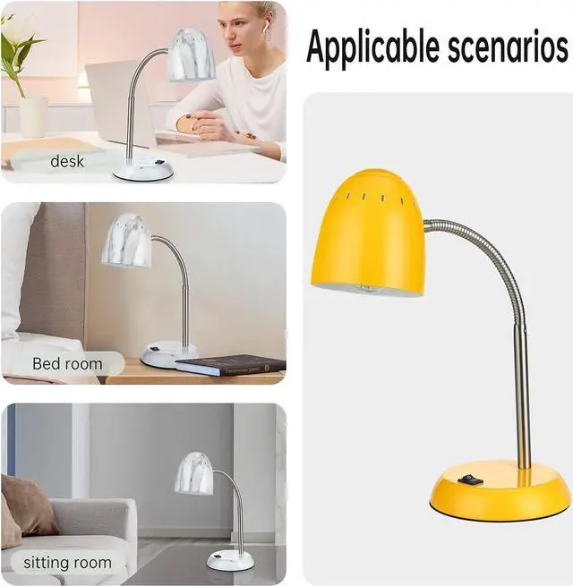 Alt view image 4 of 6 - Eye-Caring Table Lamp of Simple Designs Home E26 Led Screw Basic Metal Desk Lamp with Flexible Gooseneck Hose Neck Study Lamp for Bedroom Office Living Room Convenient On/Off Switch(Yellow)