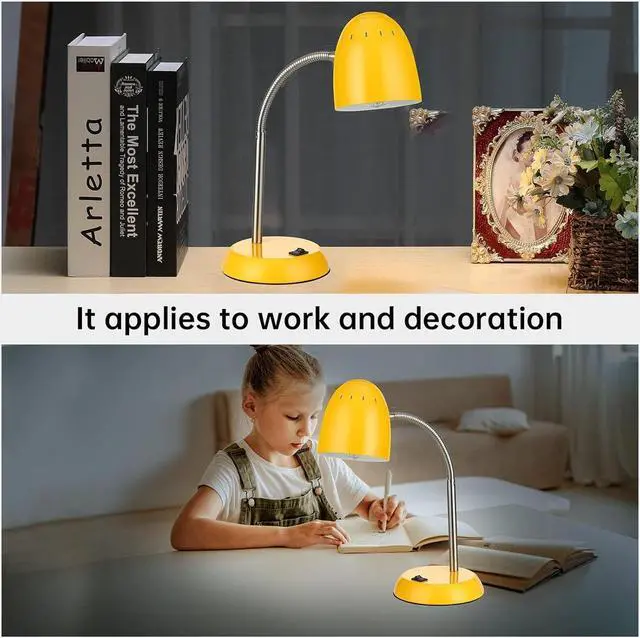 Alt view image 5 of 6 - Eye-Caring Table Lamp of Simple Designs Home E26 Led Screw Basic Metal Desk Lamp with Flexible Gooseneck Hose Neck Study Lamp for Bedroom Office Living Room Convenient On/Off Switch(Yellow)