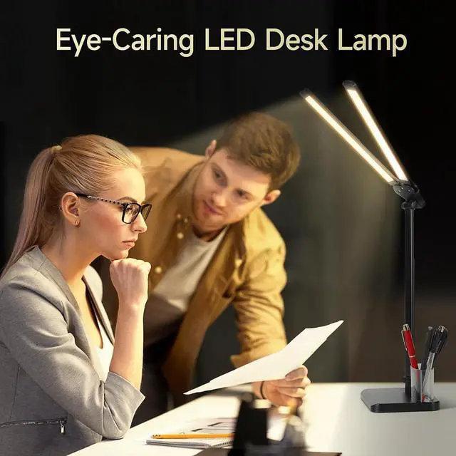 Alt view image 7 of 7 - LED Desk Lamp for Home Office - Dual Swing Arm Desk Light with USB Charging Port,Eye-Caring Foldable 5 Color Modes 10 Brightness Levels Dimmable Desk Lamp for College Dorm Room (Black)