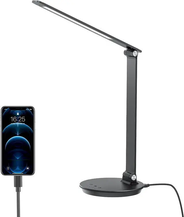 Main image of LED Desk Lamp with USB Charging Port, Touch Control Dimmable Office Lamp, 5 Color Modes 6 Brightness Levels Eye-Caring Table Lamp for Home Office Bedroom Reading Study, Black