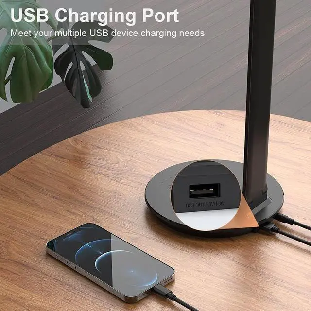 Alt view image 3 of 7 - LED Desk Lamp with USB Charging Port, Touch Control Dimmable Office Lamp, 5 Color Modes 6 Brightness Levels Eye-Caring Table Lamp for Home Office Bedroom Reading Study, Black