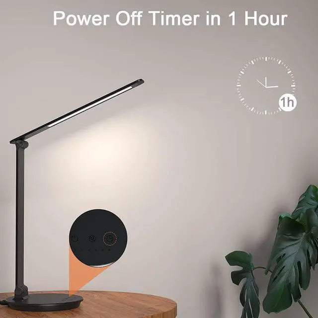 Alt view image 5 of 7 - LED Desk Lamp with USB Charging Port, Touch Control Dimmable Office Lamp, 5 Color Modes 6 Brightness Levels Eye-Caring Table Lamp for Home Office Bedroom Reading Study, Black