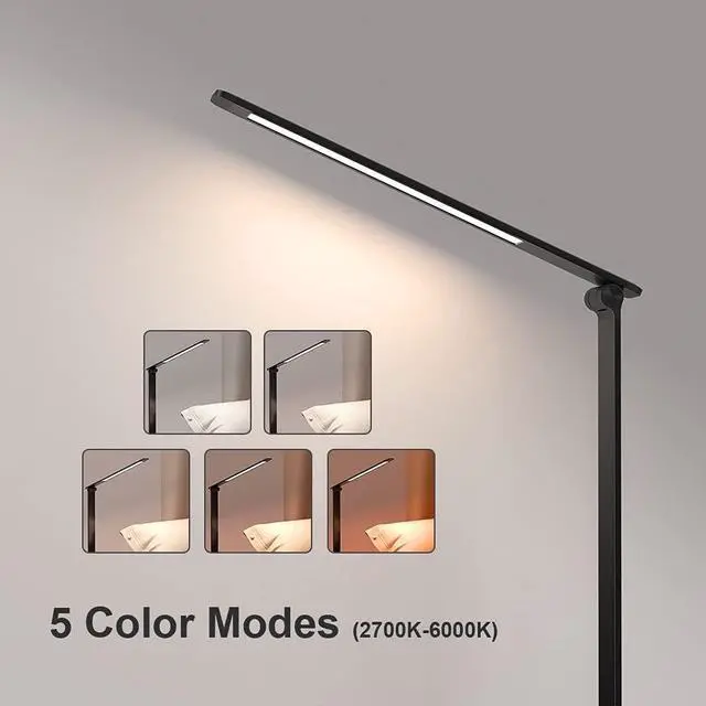 Alt view image 6 of 7 - LED Desk Lamp with USB Charging Port, Touch Control Dimmable Office Lamp, 5 Color Modes 6 Brightness Levels Eye-Caring Table Lamp for Home Office Bedroom Reading Study, Black
