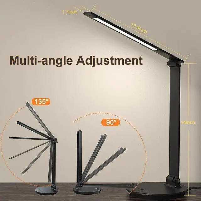 Alt view image 7 of 7 - LED Desk Lamp with USB Charging Port, Touch Control Dimmable Office Lamp, 5 Color Modes 6 Brightness Levels Eye-Caring Table Lamp for Home Office Bedroom Reading Study, Black