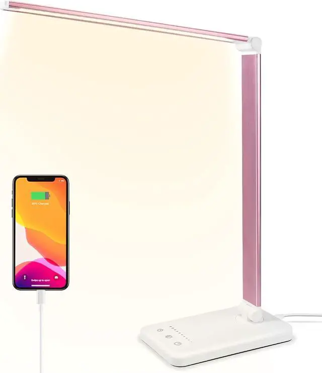 Main image of Led Desk Lamp, Desk Lamp with USB Charging Port, 5 Color Modes, 10 Brightness, Natural Light, Eye Caring Reading Lamp, Desk Light for Home Office, Table Lamp, Touch Control, Auto-Timer, Pink