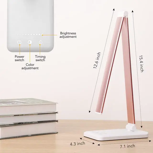 Alt view image 4 of 7 - Led Desk Lamp, Desk Lamp with USB Charging Port, 5 Color Modes, 10 Brightness, Natural Light, Eye Caring Reading Lamp, Desk Light for Home Office, Table Lamp, Touch Control, Auto-Timer, Pink