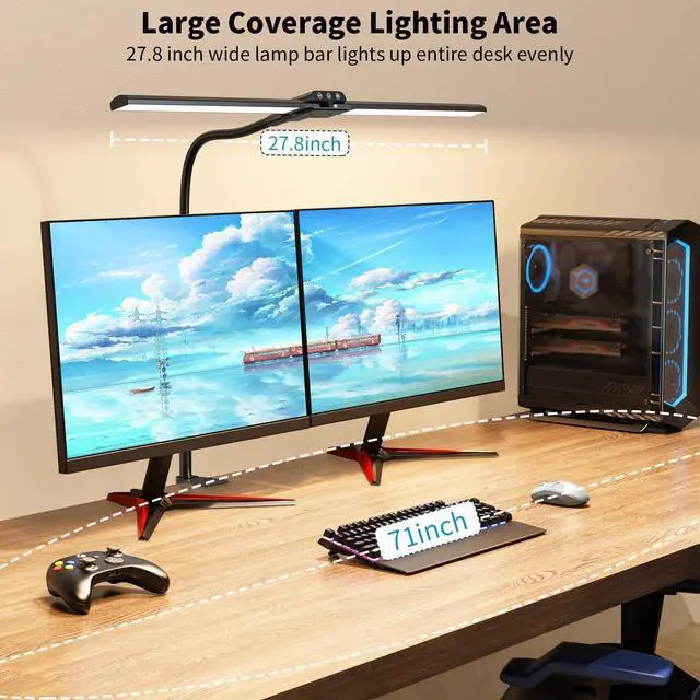 Alt view image 4 of 6 - KableRika Desk lamp,Double Head LED Desk Lamp with Clamp,Architect Desk Lights for Home Office,Eye-Caring Desktop Office Lamp 4-Brightness 4-Color Table Lamp for Monitor Workbench Study Reading