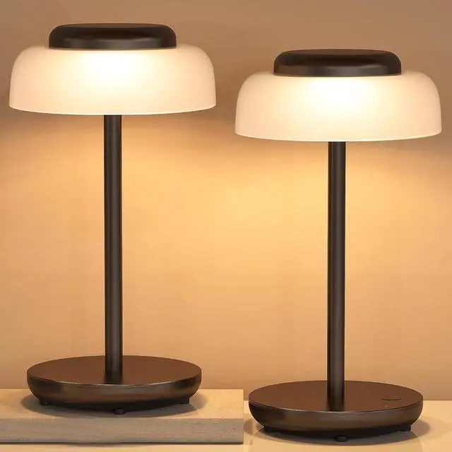Main image of QiMH Battery Operated LED Table Lamp, 2 Pack 5000mAh Cordless Desk Lamp with 3 Level Brightness Touch Control, Mini Rechargeable Night Light for Living Room, Bedroom, Outdoor bar (Black)