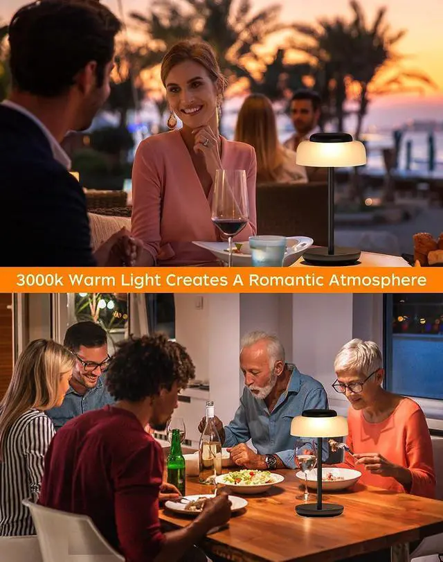 Alt view image 7 of 7 - QiMH Battery Operated LED Table Lamp, 2 Pack 5000mAh Cordless Desk Lamp with 3 Level Brightness Touch Control, Mini Rechargeable Night Light for Living Room, Bedroom, Outdoor bar (Black)