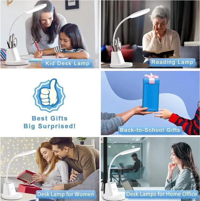 Alt view image 7 of 7 - Sailstar Desk Lamp for Home Office, Small Desk Lamp with Wireless Charger & Pen Holder, Cute Desk Lamp LED Dimmable Touch 3 Lighting Modes Memory, Gooseneck White Desk Light for College Dorm Room