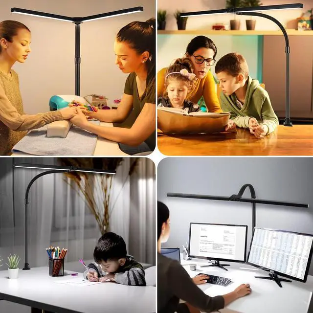 Alt view image 7 of 7 - Double Head LED Desk Lamp, Computer Desk Lamp for Home Office 24W Brightest Desk Light 5 Color Temperature and 5 Dimmable Office Lamp for Workbench Drafting Architect Reading with Clamp
