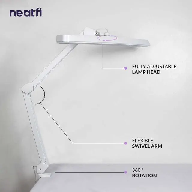 Alt view image 5 of 7 - Neatfi XL 2,500 Lumens LED Task Lamp, 30W Super Bright Desk Lamp with Clamp, 162 Pcs SMD LED, Eye-Caring LED Lamp (Non-CCT, White)