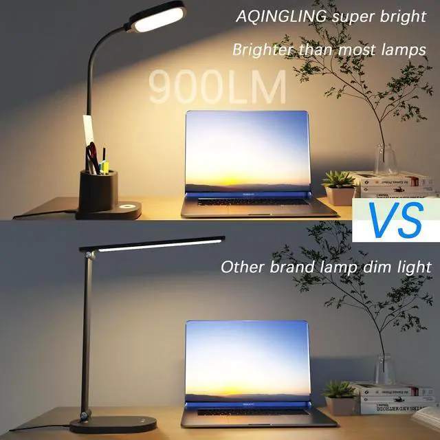 Alt view image 3 of 7 - LED Desk Lamps for Home Office Reading Study, 3 Color Touch Battery Operated Desk Lamp for Kids, Super Bright Desk Lamp USB Port Pen Holder Tall Flexible Gooseneck Rechargeable Battery Powered Black