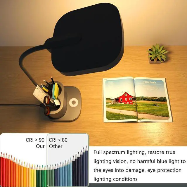 Alt view image 6 of 7 - LED Desk Lamps for Home Office Reading Study, 3 Color Touch Battery Operated Desk Lamp for Kids, Super Bright Desk Lamp USB Port Pen Holder Tall Flexible Gooseneck Rechargeable Battery Powered Black