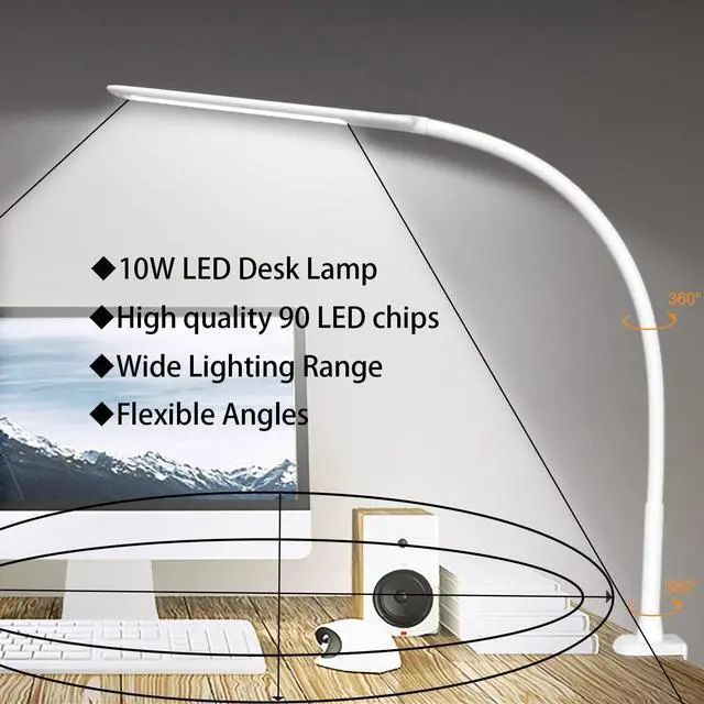 Alt view image 5 of 6 - YOUKOYI LED Desk Lamp with Clamp,Flexible Gooseneck Architect Table Lamp - 5 Brightness Levels & 4 Color Modes, Touch Control, Eye-Care 10W Desk Light for Home/Office/Reading/Work(White)