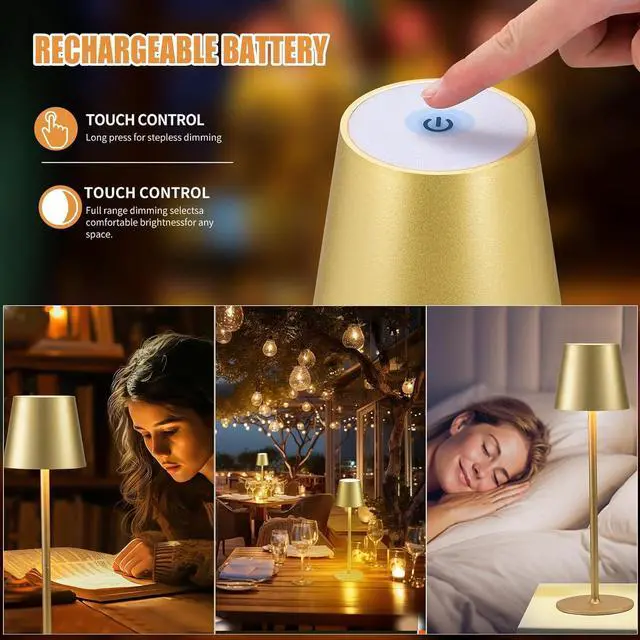 Alt view image 3 of 6 - BGFHome Cordless Table Lamp LED Desk lamp,5000mAh Rechargeable Touch Night Light Wireless Minimalist Design for/Restaurant/Bedroom/Bars/Outdoor Party/Camping/Coffee Shop(2 Pack Gold)