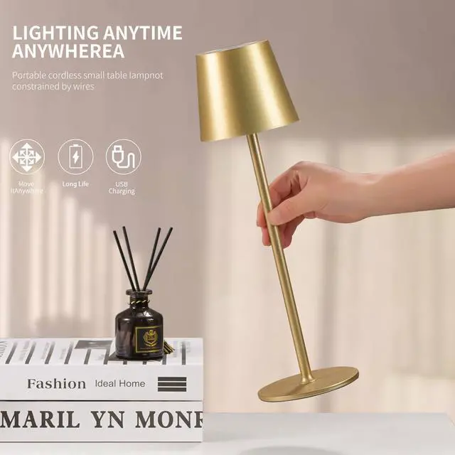 Alt view image 5 of 6 - BGFHome Cordless Table Lamp LED Desk lamp,5000mAh Rechargeable Touch Night Light Wireless Minimalist Design for/Restaurant/Bedroom/Bars/Outdoor Party/Camping/Coffee Shop(2 Pack Gold)