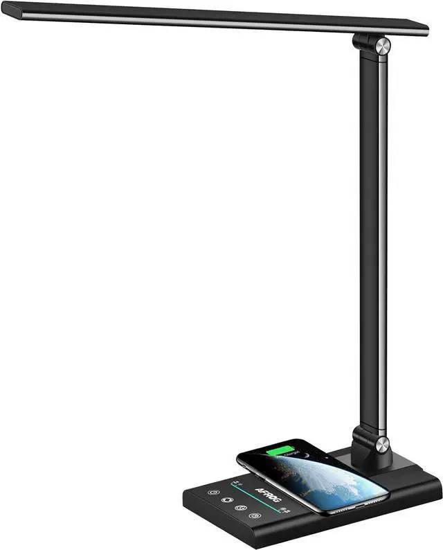Main image of AFROG 5th Gen Multifunctional LED Desk Lamp with 10W Fast Wireless Charger, USB Charging Port,1800Lux Super Bright,5 Lighting Mode,7 Brightness, Touch Control, Auto Timer, 15W Office Table Lamp
