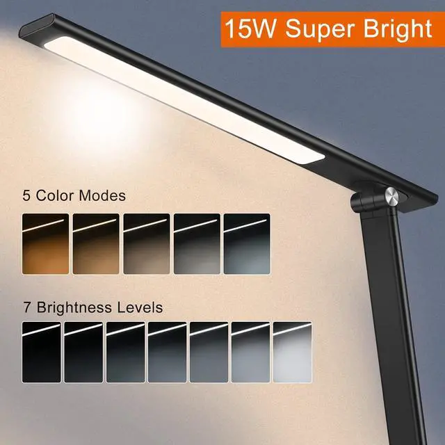 Alt view image 3 of 7 - AFROG 5th Gen Multifunctional LED Desk Lamp with 10W Fast Wireless Charger, USB Charging Port,1800Lux Super Bright,5 Lighting Mode,7 Brightness, Touch Control, Auto Timer, 15W Office Table Lamp