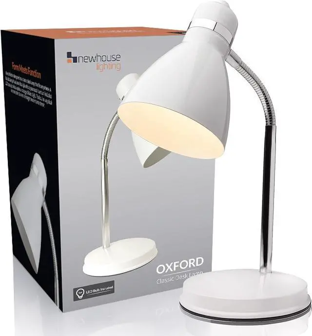 Main image of Newhouse Lighting Oxford White Metal Flexible LED Goose Neck Lamp for Desk or Table with 1 Free 6-Watt LED Bulb Included