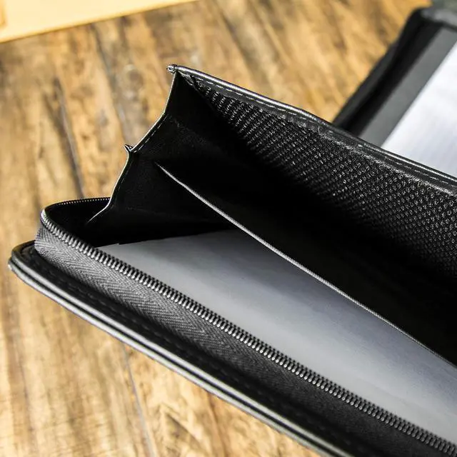 Alt view image 5 of 7 - Cossini Black Superior Vegan Leather Business Portfolio with Zipper Padfolio All-in-One. Smartest Protective 10.1 Inch Tablet Sleeve, Presentation Slot, Solar Calculator, Card Storage, Writing Pad