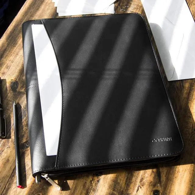 Alt view image 7 of 7 - Cossini Black Superior Vegan Leather Business Portfolio with Zipper Padfolio All-in-One. Smartest Protective 10.1 Inch Tablet Sleeve, Presentation Slot, Solar Calculator, Card Storage, Writing Pad