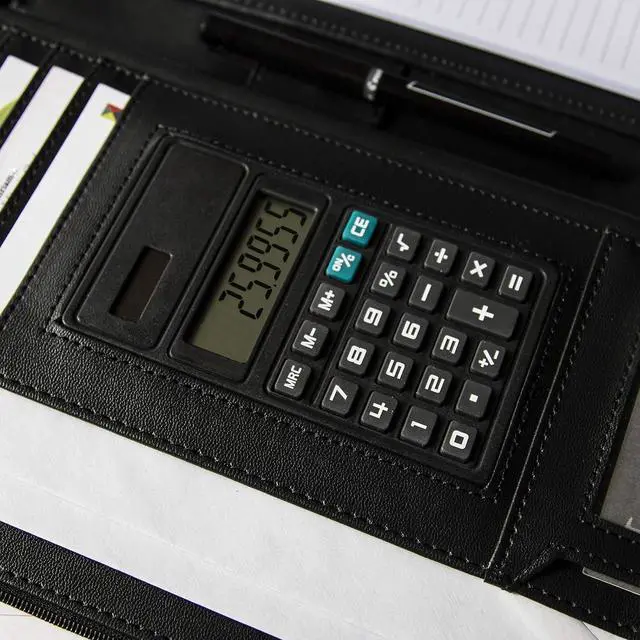 Alt view image 6 of 7 - Cossini Black Superior Vegan Leather Business Portfolio with Zipper Padfolio All-in-One. Smartest Protective 10.1 Inch Tablet Sleeve, Presentation Slot, Solar Calculator, Card Storage, Writing Pad