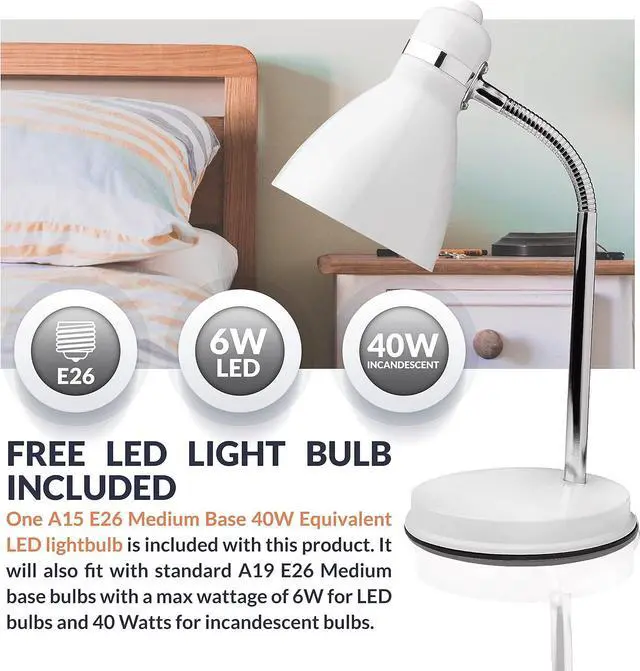 Alt view image 6 of 7 - Newhouse Lighting Oxford White Metal Flexible LED Goose Neck Lamp for Desk or Table with 1 Free 6-Watt LED Bulb Included