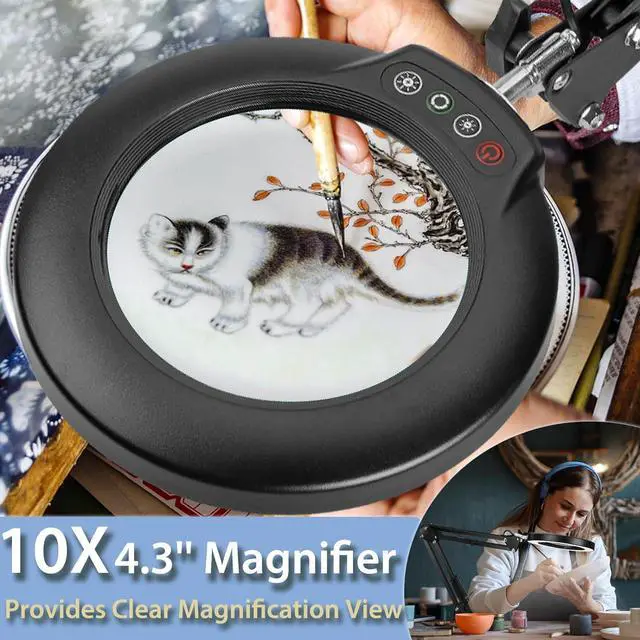 Alt view image 2 of 7 - 10X Magnifying Glass with Light and Stand, 2-in-1 LED Magnifying Desk Lamp with Clamp, 5 Color Modes Stepless Dimmable, Lighted Magnifier Hands Free for Painting Sewing Craft Close Work