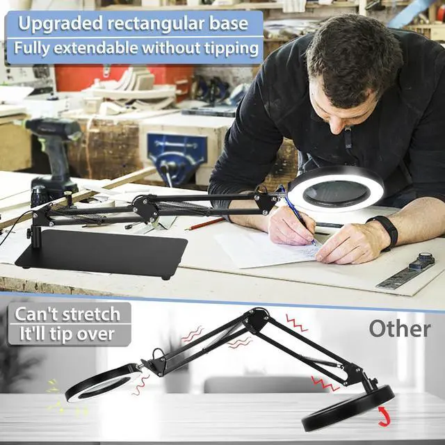 Alt view image 5 of 7 - 10X Magnifying Glass with Light and Stand, 2-in-1 LED Magnifying Desk Lamp with Clamp, 5 Color Modes Stepless Dimmable, Lighted Magnifier Hands Free for Painting Sewing Craft Close Work