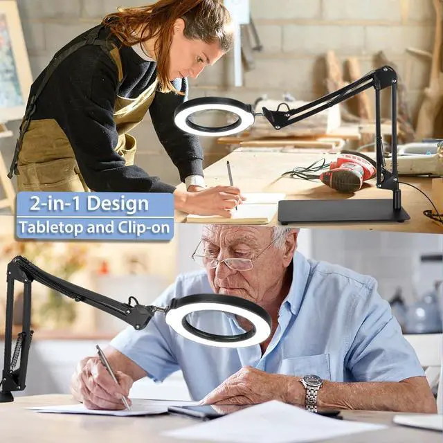Alt view image 6 of 7 - 10X Magnifying Glass with Light and Stand, 2-in-1 LED Magnifying Desk Lamp with Clamp, 5 Color Modes Stepless Dimmable, Lighted Magnifier Hands Free for Painting Sewing Craft Close Work