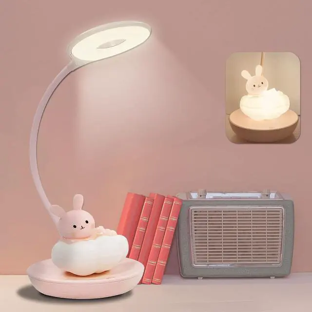 Main image of Kids Desk Lamp Pink, Dimming Desk Lamp for Girls with Exclusive Cartoon Look, Cute Night Light for Kids Bedroom, Eye-Caring LED Portable Reading Lamp for Child, Unique Gift (Pink Rabbit)