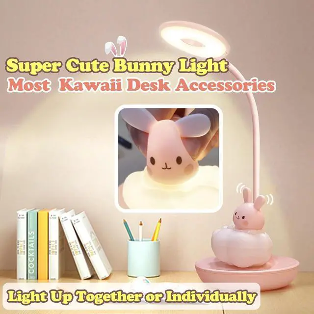 Alt view image 4 of 6 - Kids Desk Lamp Pink, Dimming Desk Lamp for Girls with Exclusive Cartoon Look, Cute Night Light for Kids Bedroom, Eye-Caring LED Portable Reading Lamp for Child, Unique Gift (Pink Rabbit)