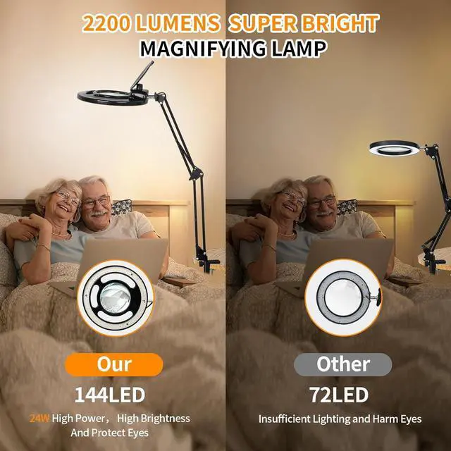 Alt view image 5 of 7 - 10X Long Magnifying Glass with Light and Stand, 2200 Lumens Dimmable Bright LED Lighted Magnifier, Ajustable Swing Arm Magnifying Desk Lamp with Clamp, Hands Free for Hobby Repair Workbench