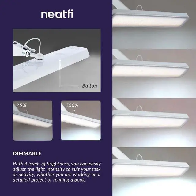 Alt view image 4 of 7 - Neatfi XL 2,500 Lumens LED Task Lamp, 30W Super Bright Desk Lamp with Clamp, 162 Pcs SMD LED, Eye-Caring LED Lamp (Non-CCT, White)
