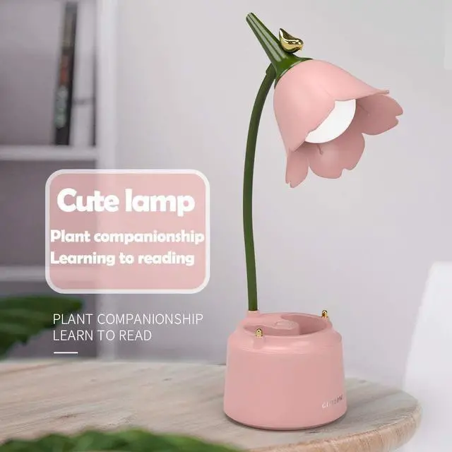 Alt view image 2 of 7 - Pink Desk Lamp, Rechargeable LED with USB Charging, 3 Color Modes & Stepless Dimming, Cute for College Dorm Bedroom Reading