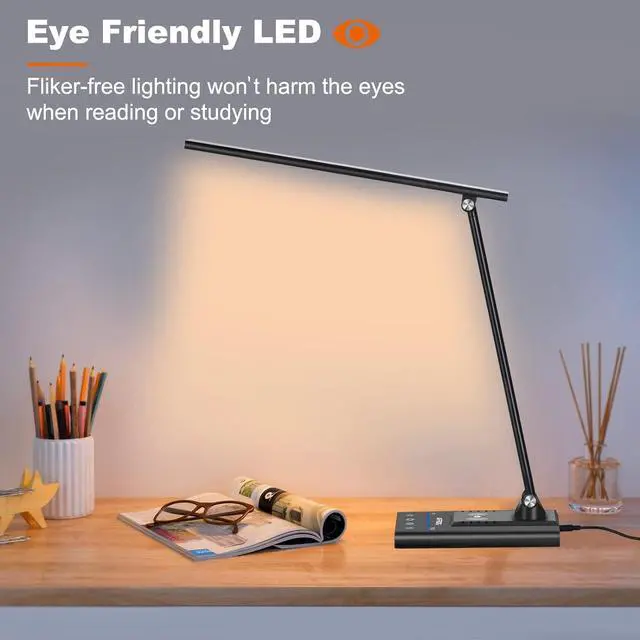 Alt view image 7 of 7 - AFROG 5th Gen Multifunctional LED Desk Lamp with 10W Fast Wireless Charger, USB Charging Port,1800Lux Super Bright,5 Lighting Mode,7 Brightness, Touch Control, Auto Timer, 15W Office Table Lamp