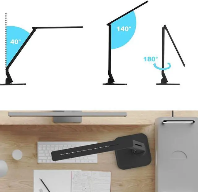 Alt view image 2 of 7 - Desk Lamp, LED Dimmable Reading Light with Adjustable Lighting 5 Brightness Levels, 4 Light Colors and USB Charging Port Table Lamp (Piano Black)