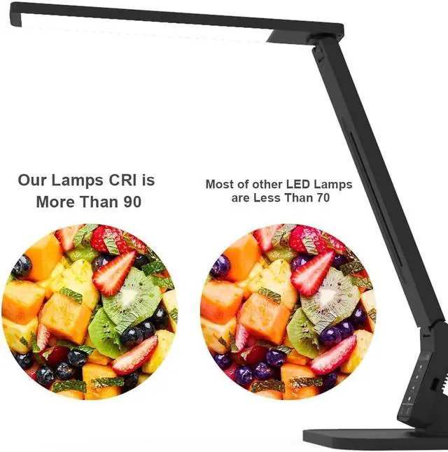 Alt view image 3 of 7 - Desk Lamp, LED Dimmable Reading Light with Adjustable Lighting 5 Brightness Levels, 4 Light Colors and USB Charging Port Table Lamp (Piano Black)