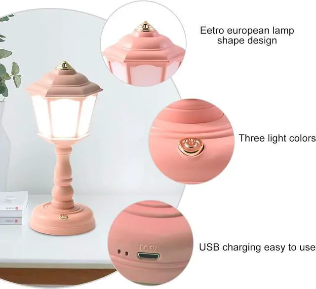 Alt view image 4 of 7 - Mini Desk lamp Vintage, LED Desk Lamp Dimmable Table Lamp Reading Lamp with USB Charging Port, Sensitive Control, Eye-Caring Office Lamp,Very Beautiful Decorative Desk lamp (Pink)