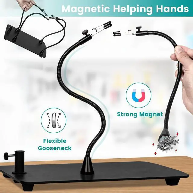 Alt view image 6 of 6 - 10X Magnifying Glass with Light and Stand, KUVRS 2200 Lumen 3 Color Stepless Dimming LED Lighted Magnifier Light, 4 Magnetic Pillar & Gooseneck Magnifying Desk Clamp Lamp for Craft Electronic Project